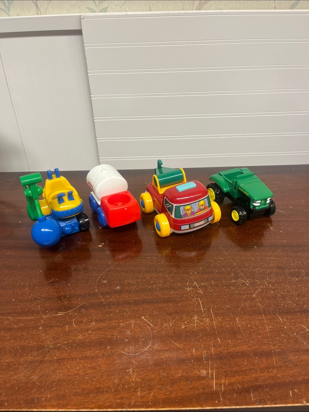 Fisher-Price Vehicle Set —wrecking ball, tow truck, John Deere tractor wrecker